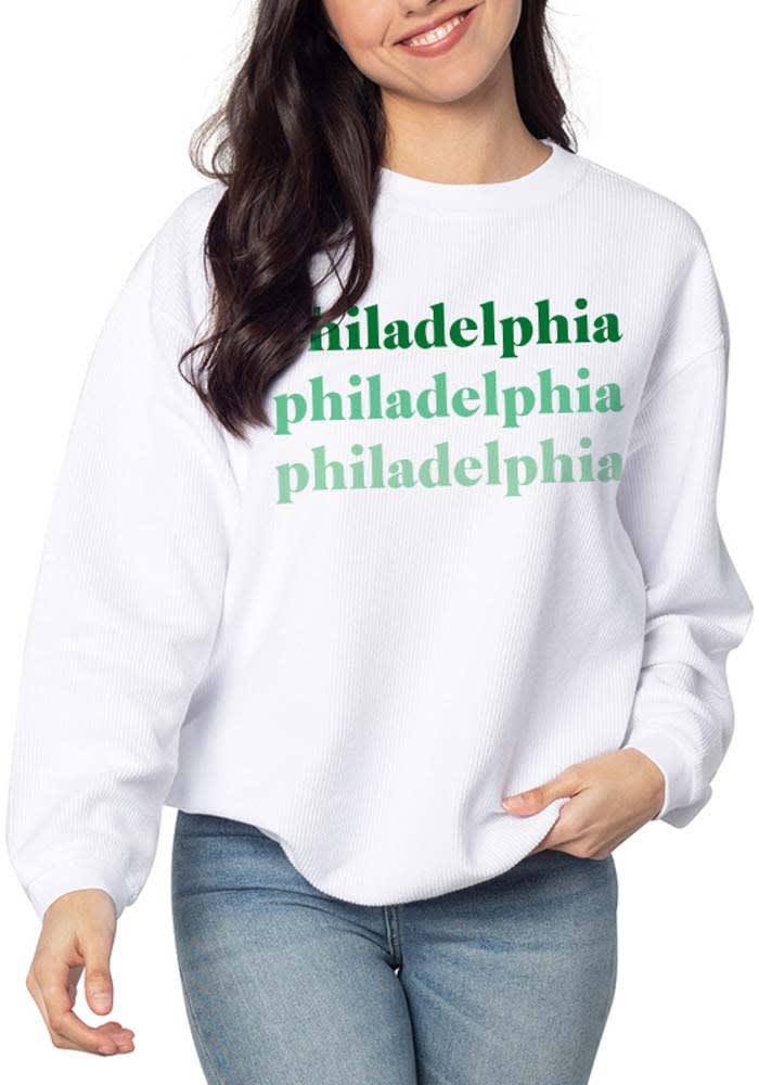 Philadelphia Womens White Corded Crew Crew Sweatshirt