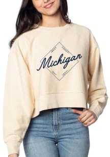 Michigan Womens Oatmeal Corded Boxy Pullover Crew Sweatshirt