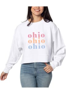 Ohio Womens White Corded Boxy Pullover Crew Sweatshirt
