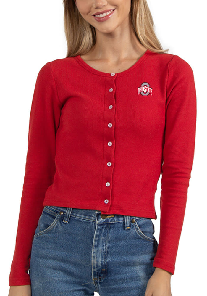 Ohio State Buckeyes Womens Red Button Front Long Sleeve Cardigan
