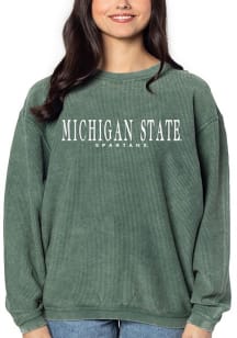 Michigan State Spartans Womens Green Corded Crew Sweatshirt