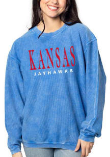 Kansas Jayhawks Womens Blue Corded Crew Sweatshirt