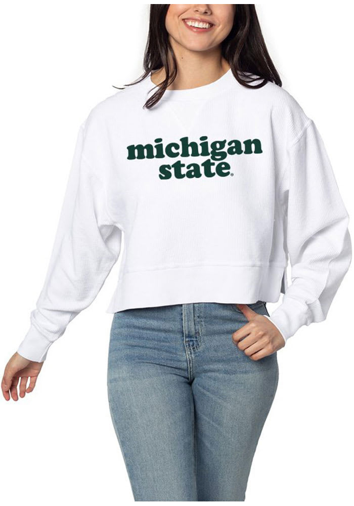Michigan State Spartans Womens White Corded Boxy Crew Sweatshirt