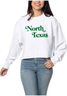 North Texas Mean Green Womens White Corded Boxy Crew Sweatshirt