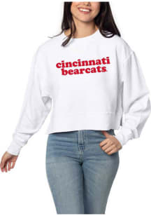 Cincinnati Bearcats Womens White Corded Boxy Crew Sweatshirt