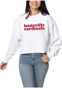 Louisville Cardinals Womens White Corded Boxy Crew Sweatshirt
