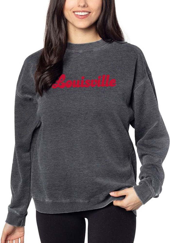 Women's Gameday Couture Gray Louisville Cardinals Faded Wash Pullover  Sweatshirt