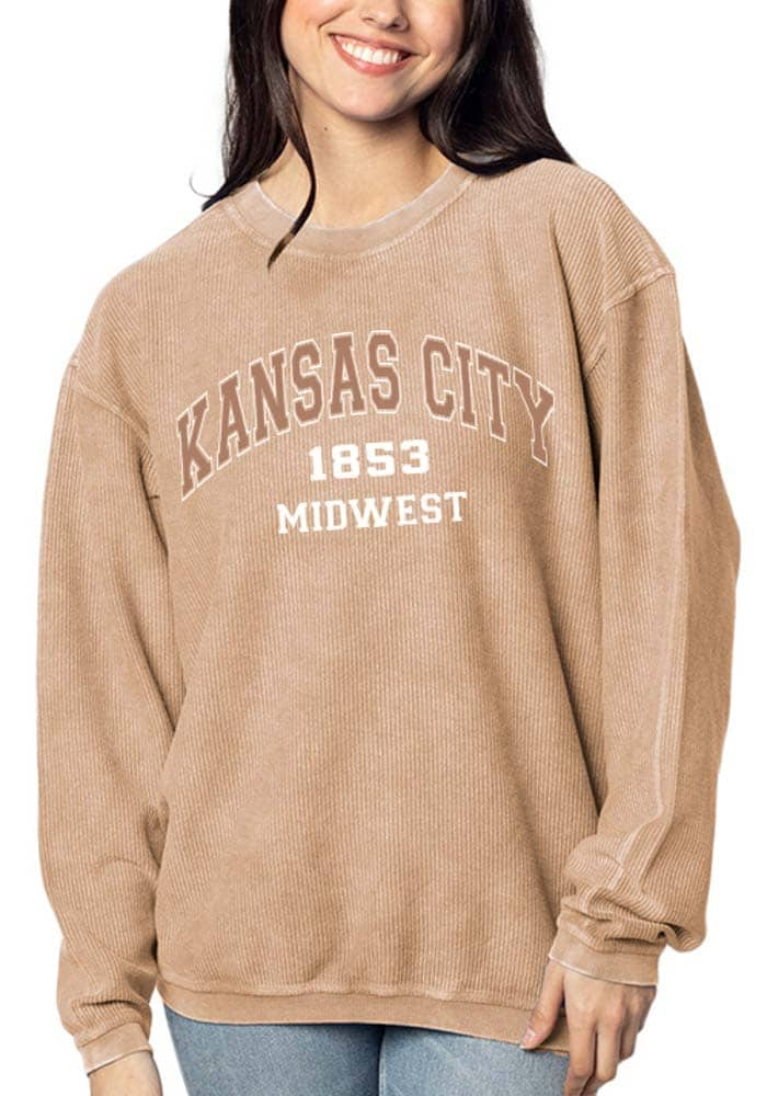 Kansas City Women's Red Cheetah Wordmark Cropped Long Sleeve Crew