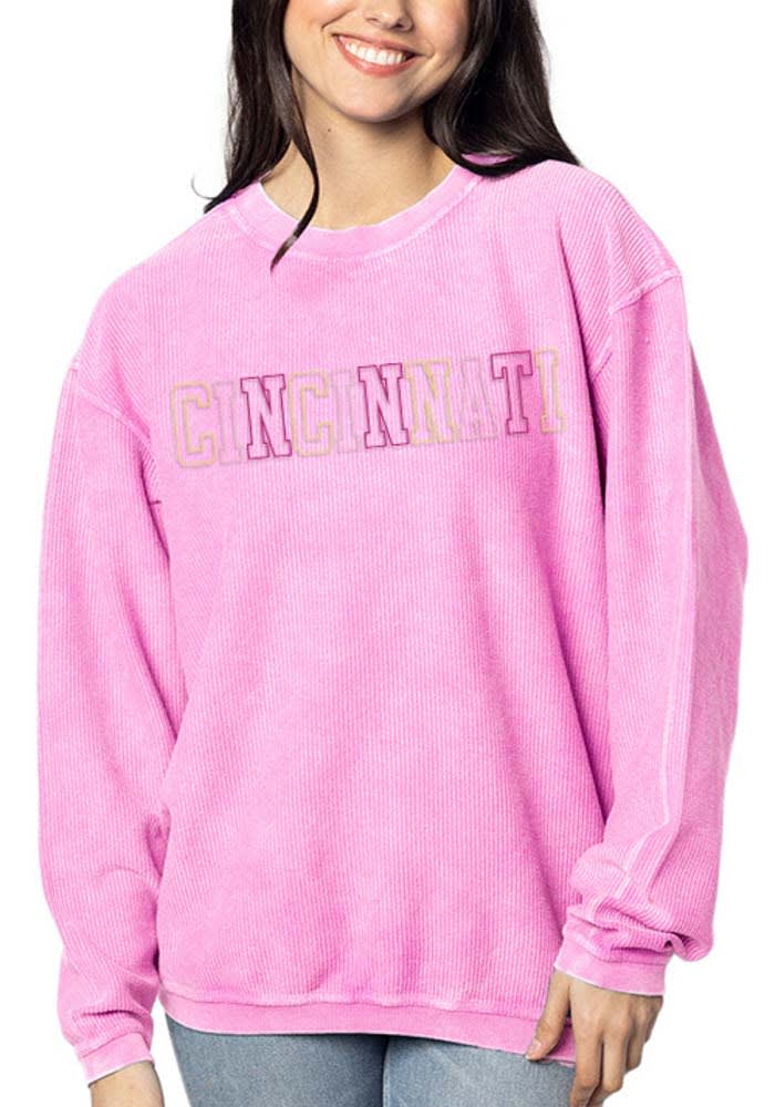 Cincinnati Womens Pink Corded Crew Sweatshirt