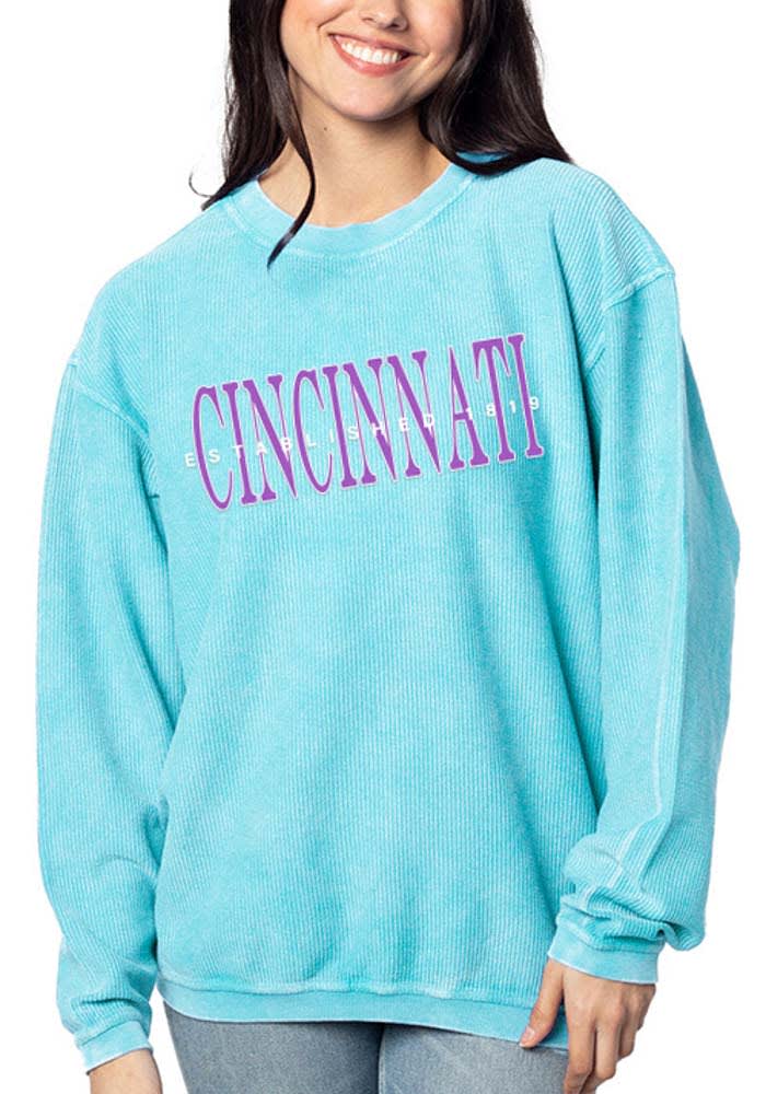Cincinnati Womens Light Blue Corded Crew Sweatshirt
