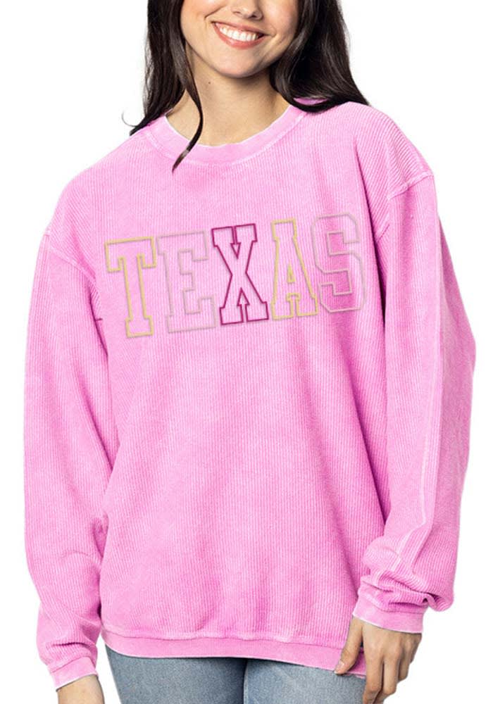 Texas Womens Pink Corded Crew Sweatshirt