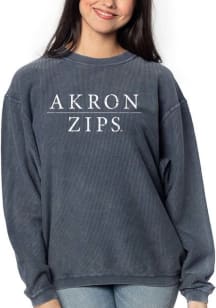 Akron Zips Womens Navy Blue Corded Crew Sweatshirt