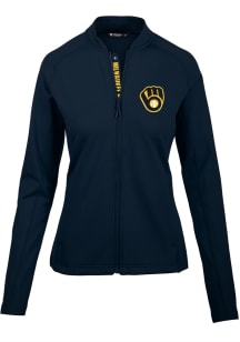 Levelwear Milwaukee Brewers Womens Navy Blue Ezra Long Sleeve Track Jacket