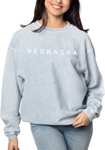 Nebraska Womens Blue Corded Crew Crew Sweatshirt