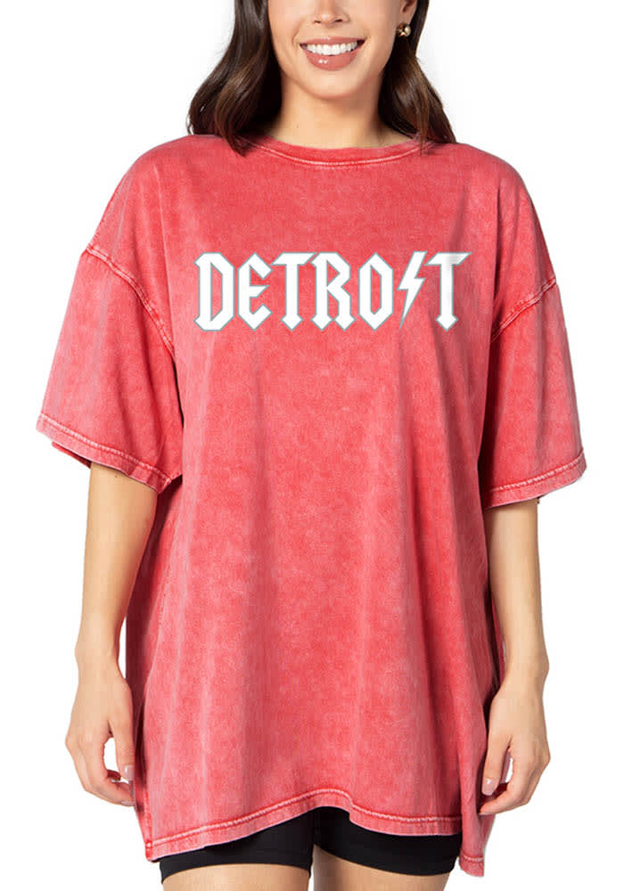 Detroit Women's Stonewash Denim Box Wordmark Cropped Short Sleeve T-Shirt