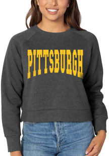 Pittsburgh Black Boxy Raglan Crop Long Sleeve Crew Sweatshirt