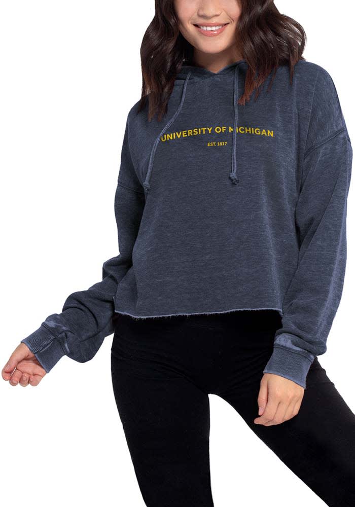 Michigan Wolverines Womens Navy Blue Campus Hooded Sweatshirt