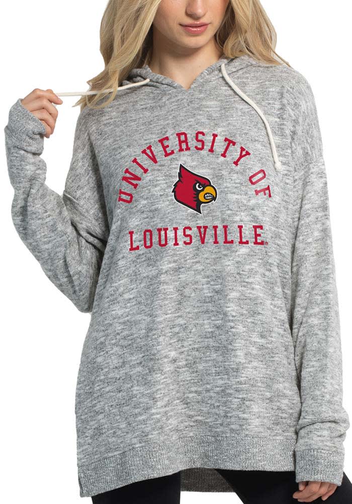 University Girls (UG Apparel) Louisville Cardinals Women's Grey Cozy Tunic Hooded Sweatshirt, Grey, 67% Polyester / 30% Rayon / 3% SPANDEX, Size L, Rally House