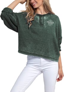 Michigan State Spartans Womens Green Waffle Boxy Henley LS Tee