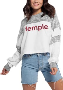 Temple Owls Womens White Cozy Colorblock LS Tee