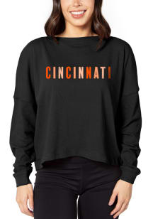 Cincinnati Black Boxy Long Sleeve Crop T-Shirt
