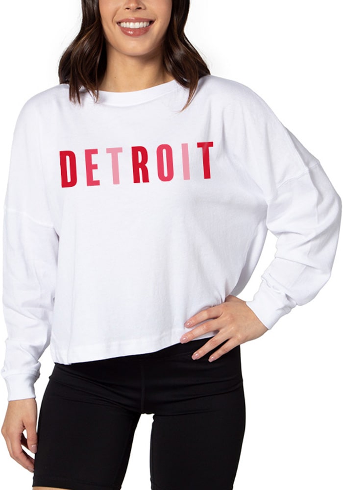 Detroit White Boxy Long Sleeve Crop T-Shirt
