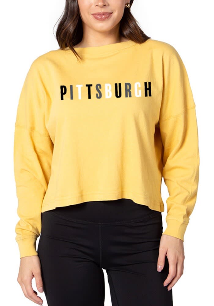 Pittsburgh Women's Charcoal Waffle Boxy Henley Long Sleeve T-Shirt