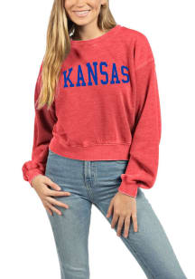 Kansas Jayhawks Womens Red Campus Crop Crew Sweatshirt