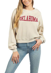 Oklahoma Sooners Womens Oatmeal Campus Crop Crew Sweatshirt