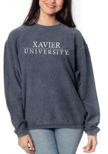 Xavier Musketeers Womens Navy Blue Corded Crew Sweatshirt