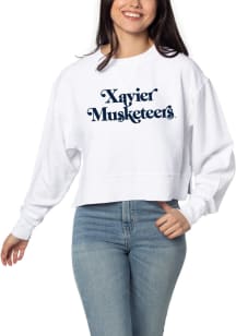 Xavier Musketeers Womens White Boxy Crew Sweatshirt