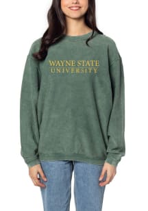 Wayne State Warriors Womens Green Corded Crew Sweatshirt
