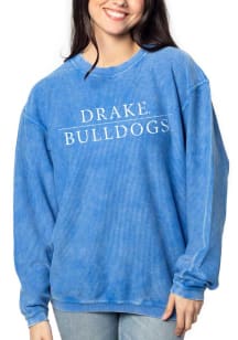 Drake Bulldogs Womens Blue Corded Crew Sweatshirt