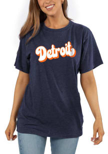 Detroit Womens Navy Blue Graphic Short Sleeve T-Shirt