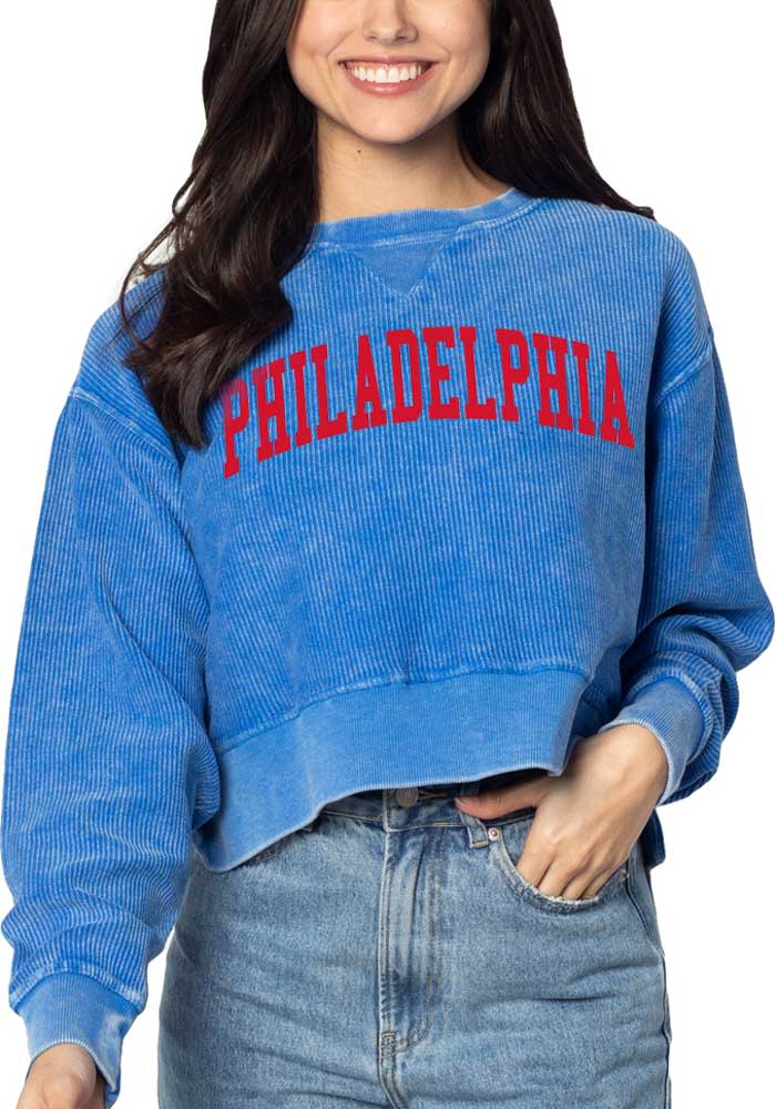 Philadelphia Womens Blue Boxy Pullover Crew Sweatshirt