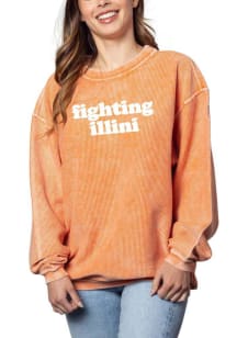 Illinois Fighting Illini Womens Orange Corded Crew Sweatshirt