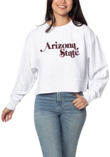 Arizona State Sun Devils Womens White Boxy Corded Crew Sweatshirt