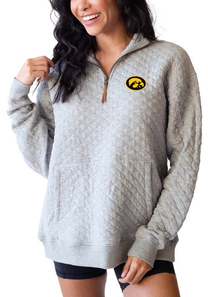 Chicka-D NCAA Iowa Hawkeyes Women's Cozy Fleece Tunic Hoodie - Heather Grey, Size Large