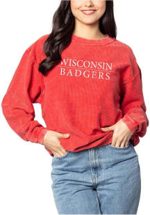 Wisconsin Badgers Womens Red Corded Crew Crew Sweatshirt