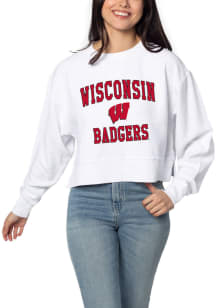 Womens White Wisconsin Badgers Corded Crop Crew Sweatshirt