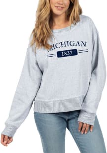 Michigan Womens Blue Cool Down Cropped Pullover Crew Sweatshirt