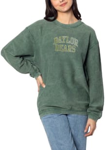Baylor Bears Womens Green Arch Rhinestones Corded Crew Sweatshirt