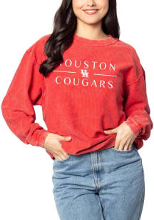 Houston Cougars Womens Red Corded Crew Sweatshirt