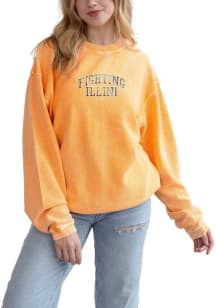 Womens Orange Illinois Fighting Illini Arch Rhinestones Corded Crew Sweatshirt