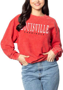 Louisville Cardinals Womens Red Corded Crew Sweatshirt