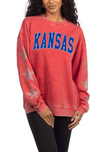 Kansas Jayhawks Womens Red Rhinestone Stars Campus Crew Sweatshirt