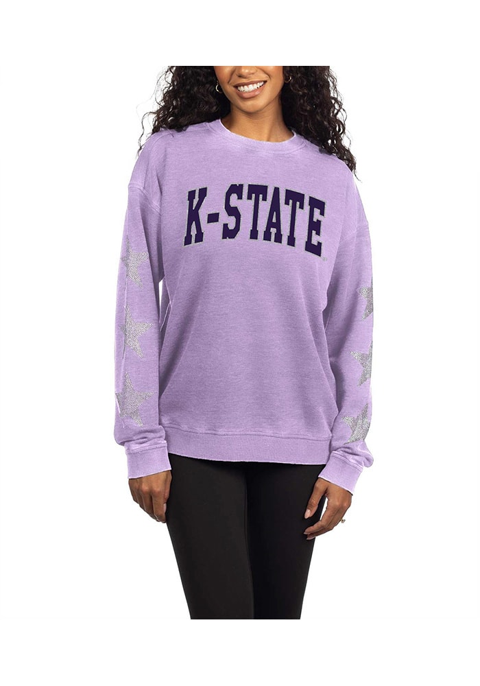 K-State Wildcats Womens Lavender Rhinestone Stars Campus Crew Sweatshirt