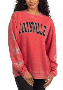 Louisville Cardinals Womens Red Rhinestone Stars Campus Crew Sweatshirt