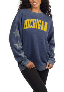 Womens Navy Blue Michigan Wolverines Rhinestone Stars Campus Crew Sweatshirt