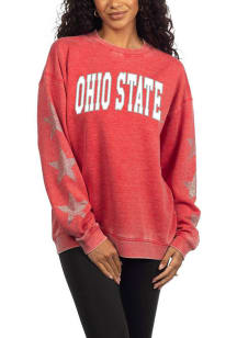 Womens Red Ohio State Buckeyes Rhinestone Stars Campus Crew Sweatshirt